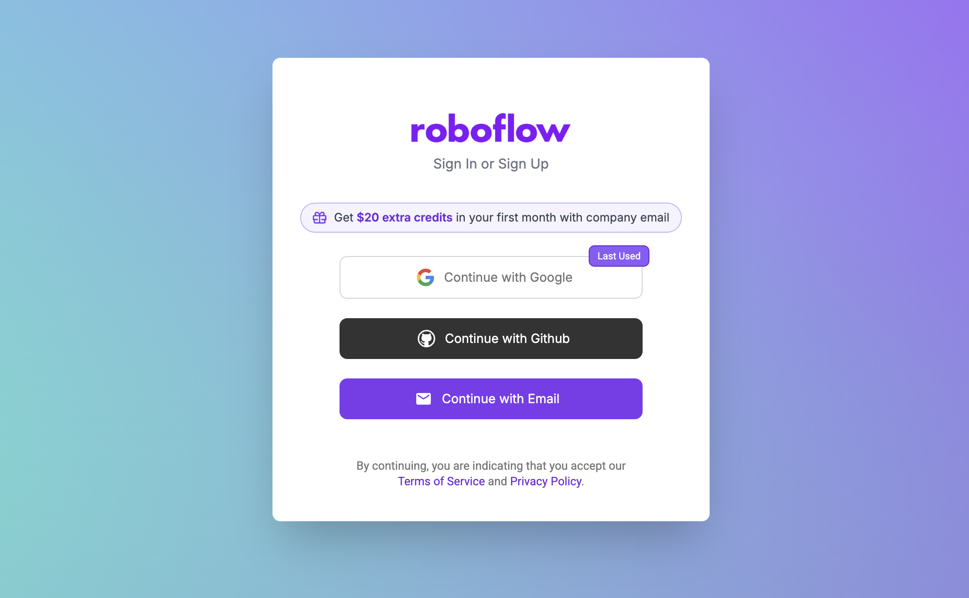 Roboflow Sign Up Page